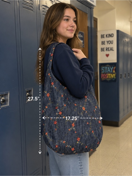Handmade Handbags - Upcycle Embroidered  Floral Denim  Sling Bag